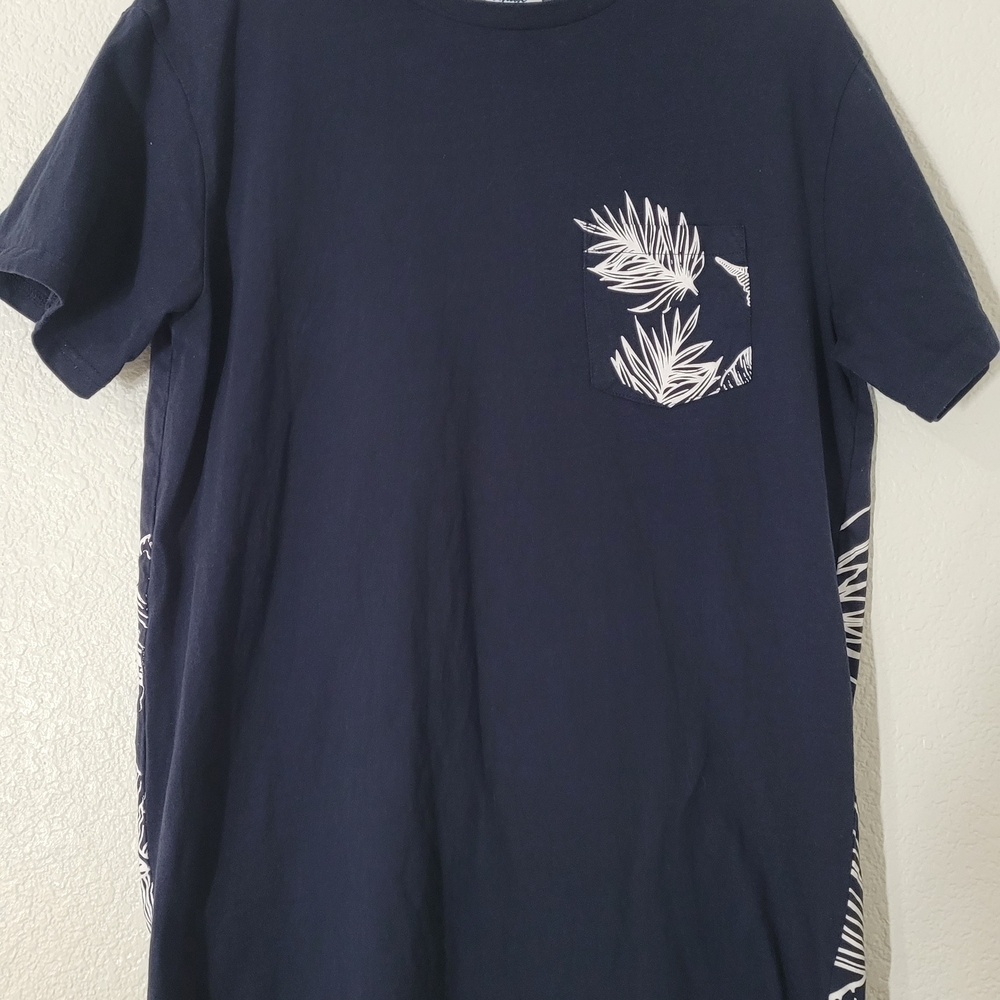Navy Blue Short Sleeve Tee with Palm Print